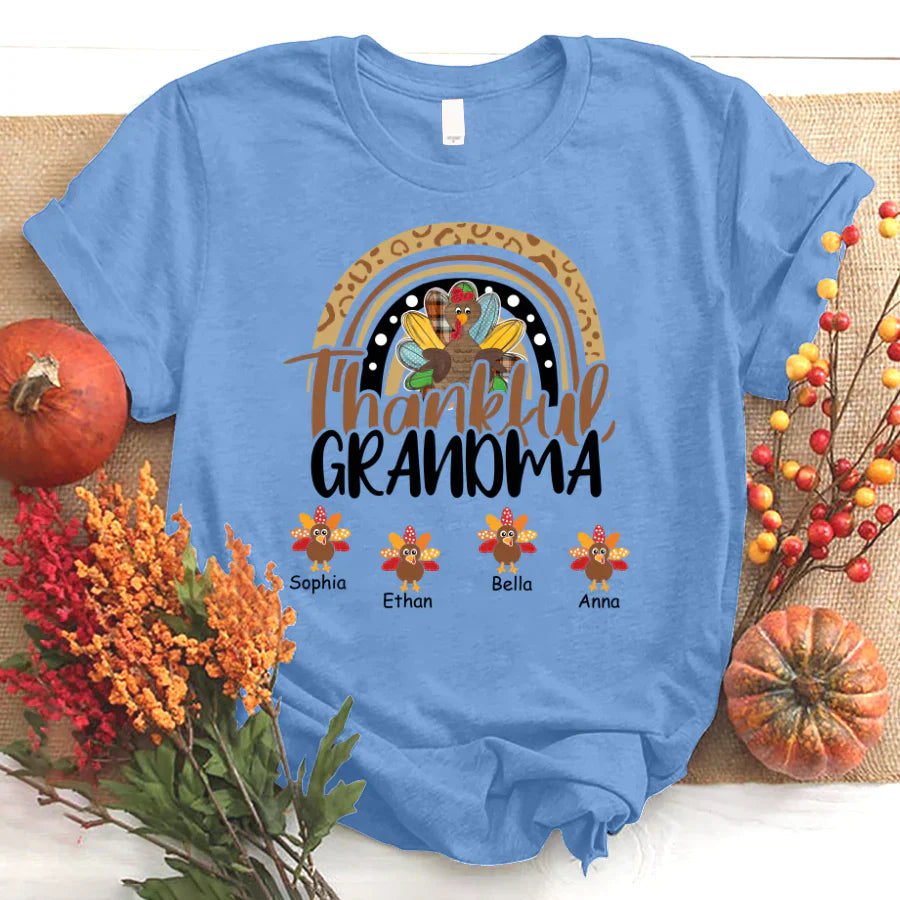 Godmerch Personalized Thankful Grandma With Grandkids Thanksgiving Shirt T-Shirt