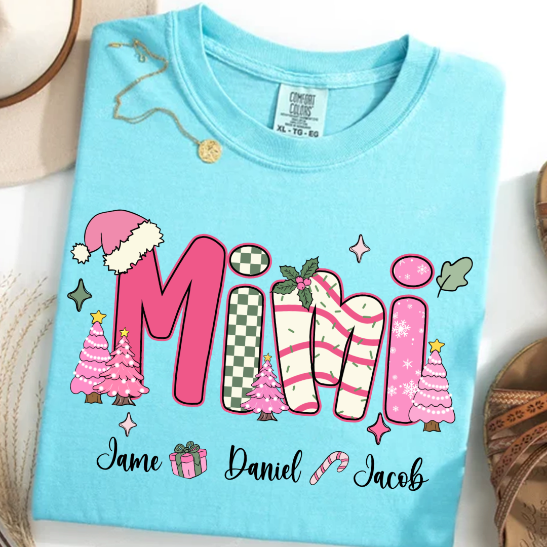 Chirstmas Trees Mimi with Grandkids Peronalized Shirt