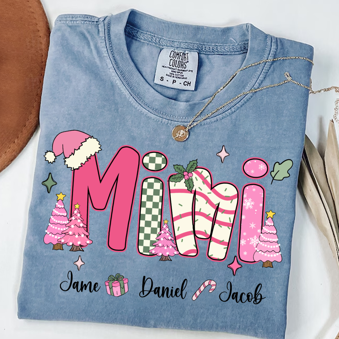 Chirstmas Trees Mimi with Grandkids Peronalized Shirt