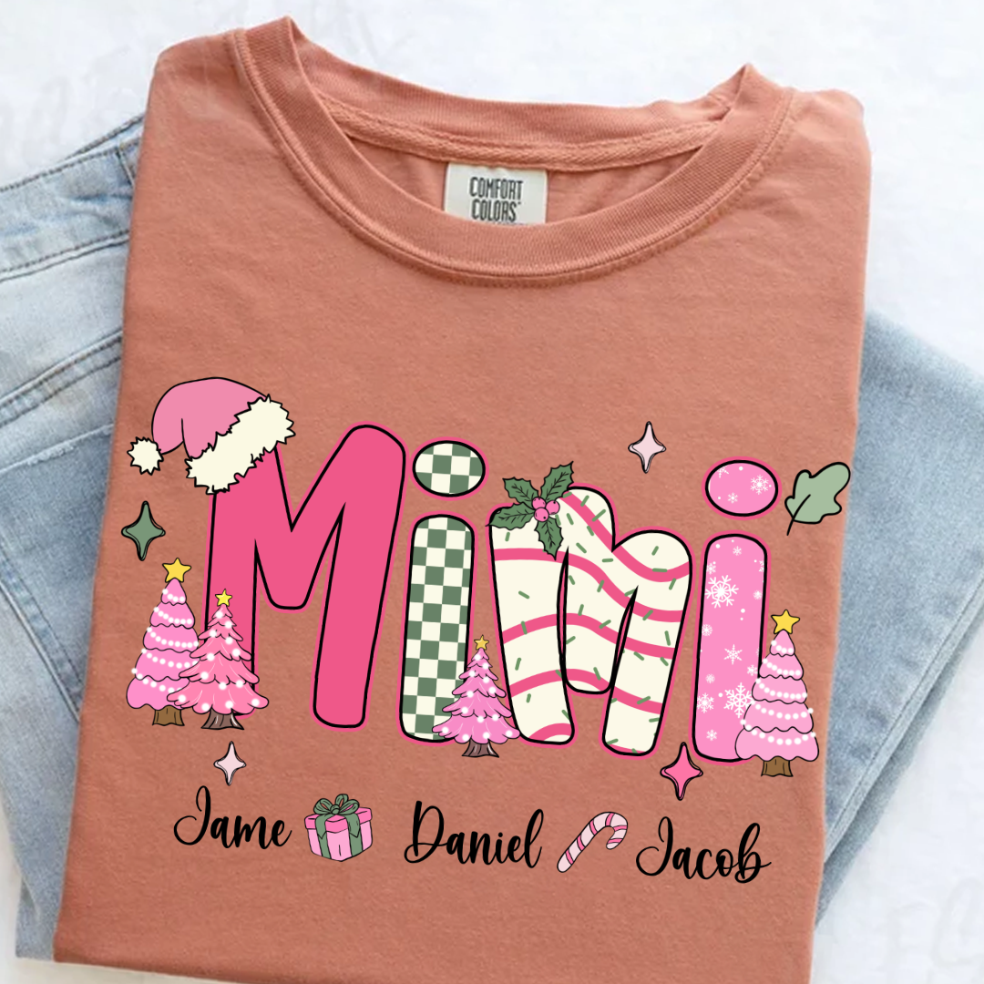 Chirstmas Trees Mimi with Grandkids Peronalized Shirt