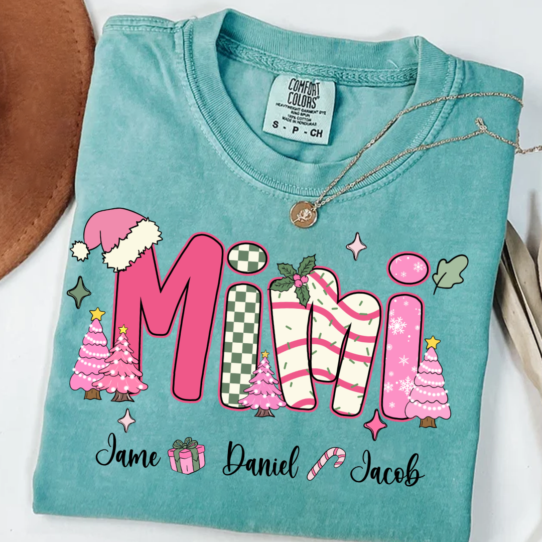 Chirstmas Trees Mimi with Grandkids Peronalized Shirt