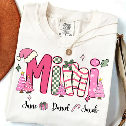 Chirstmas Trees Mimi with Grandkids Peronalized Shirt