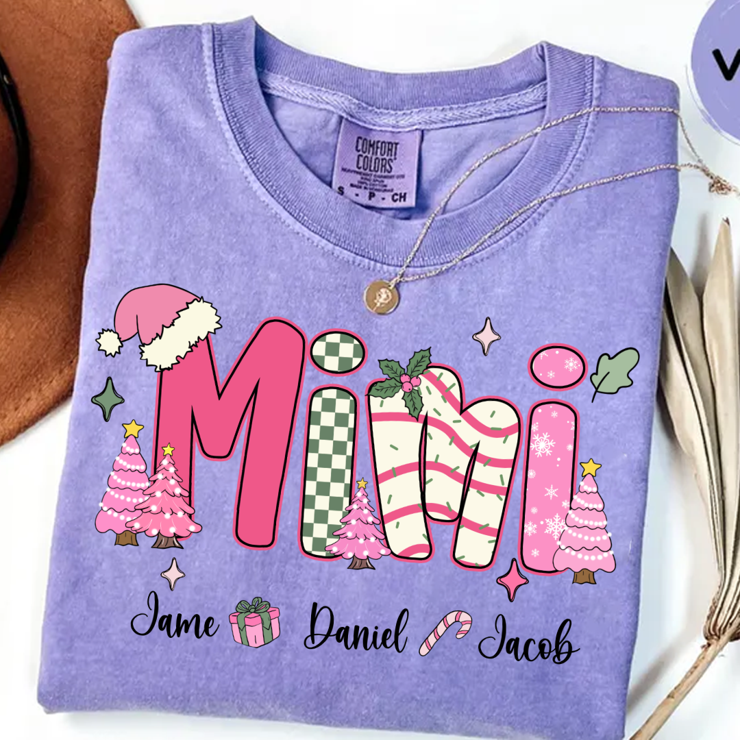 Chirstmas Trees Mimi with Grandkids Peronalized Shirt