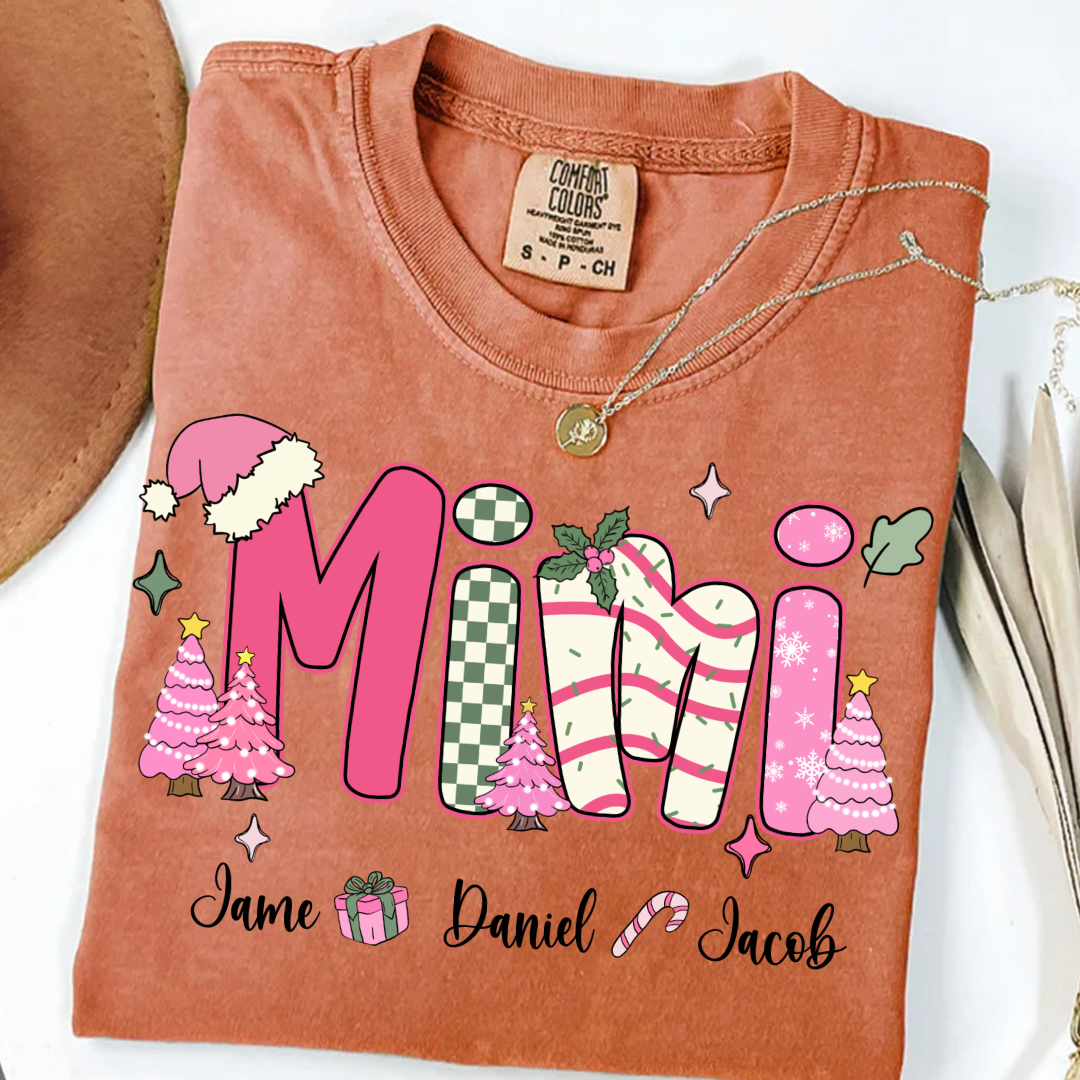 Chirstmas Trees Mimi with Grandkids Peronalized Shirt
