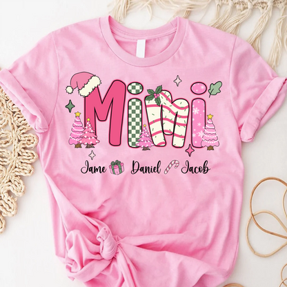 Chirstmas Trees Mimi with Grandkids Peronalized Shirt