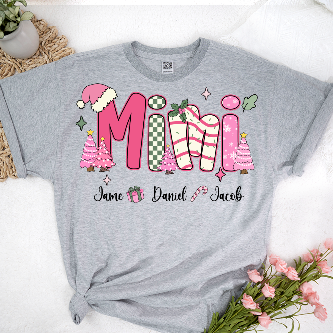 Chirstmas Trees Mimi with Grandkids Peronalized Shirt