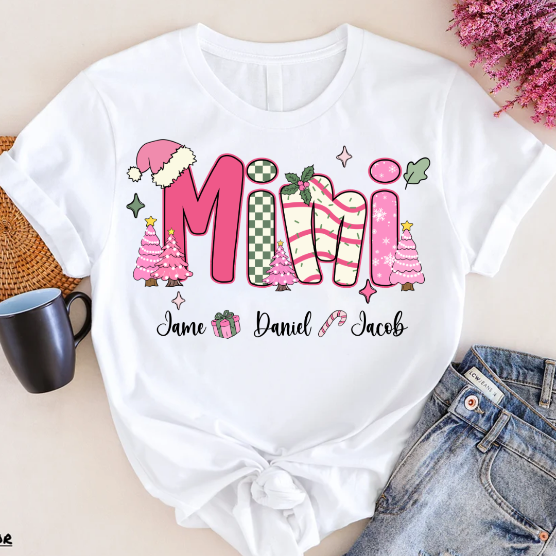 Chirstmas Trees Mimi with Grandkids Peronalized Shirt