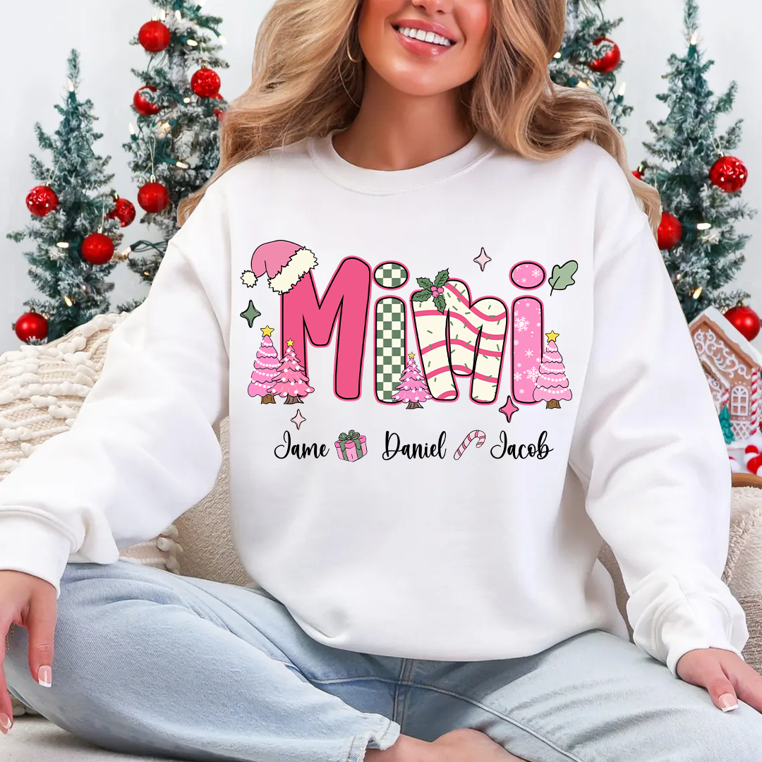 Chirstmas Trees Mimi with Grandkids Peronalized Shirt