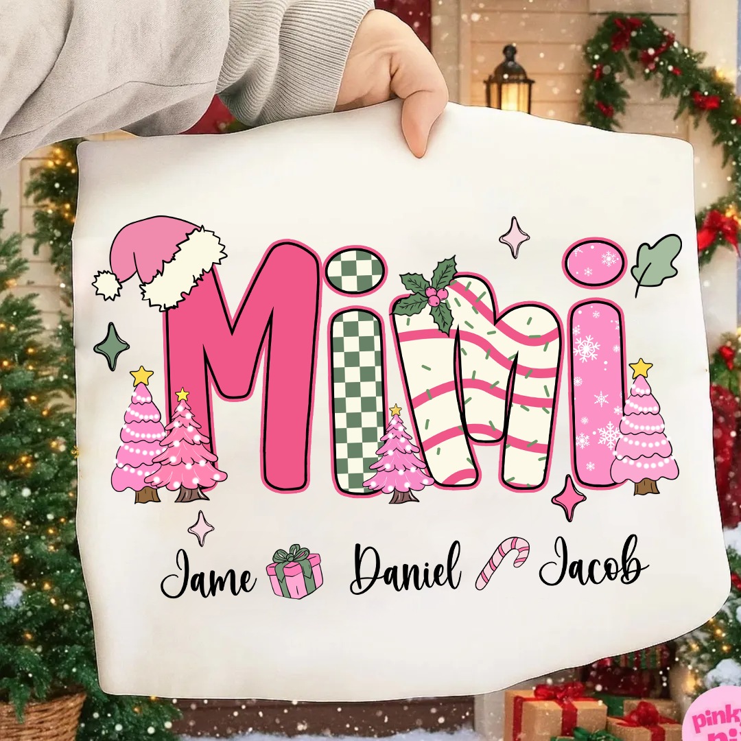 Chirstmas Trees Mimi with Grandkids Peronalized Shirt