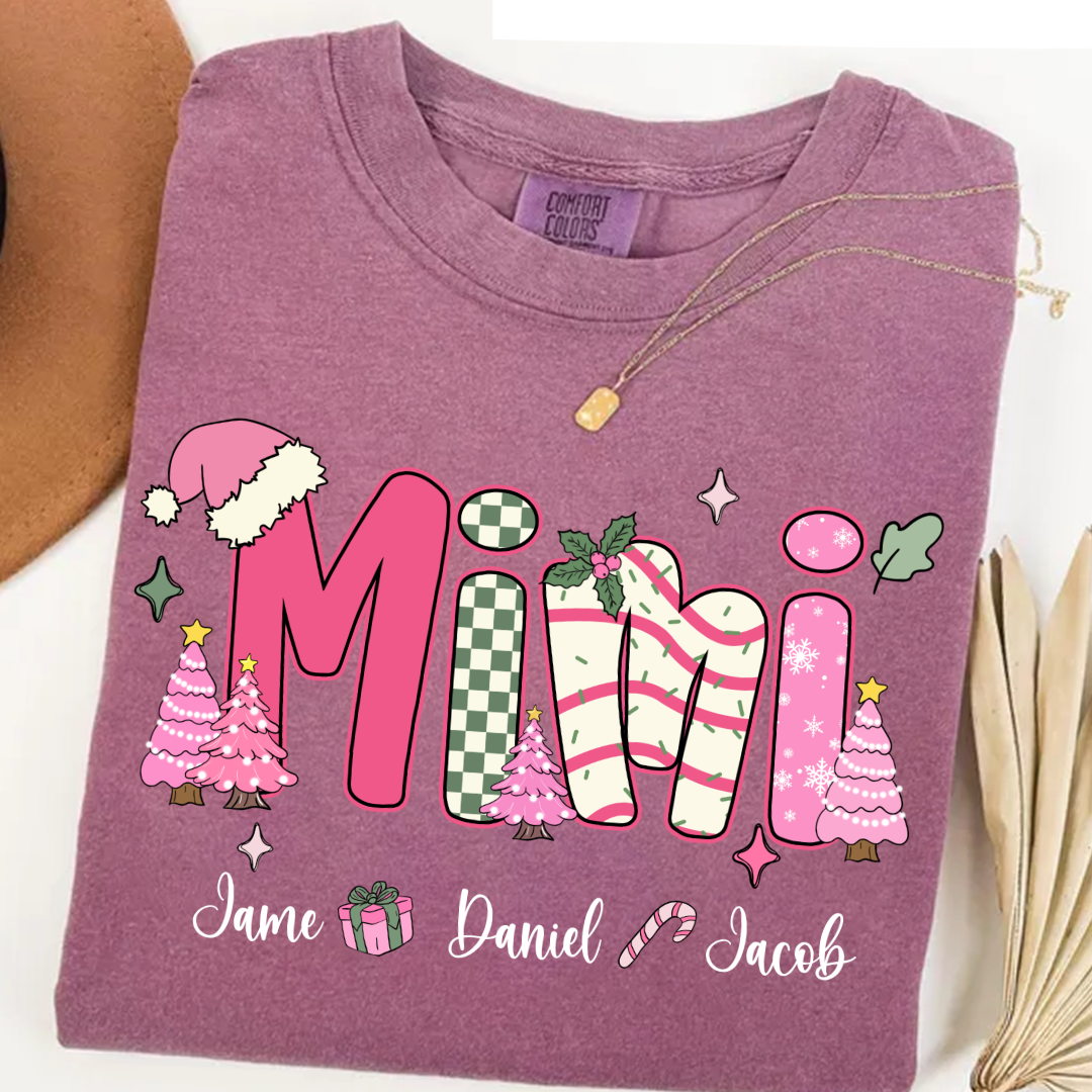 Chirstmas Trees Mimi with Grandkids Peronalized Shirt