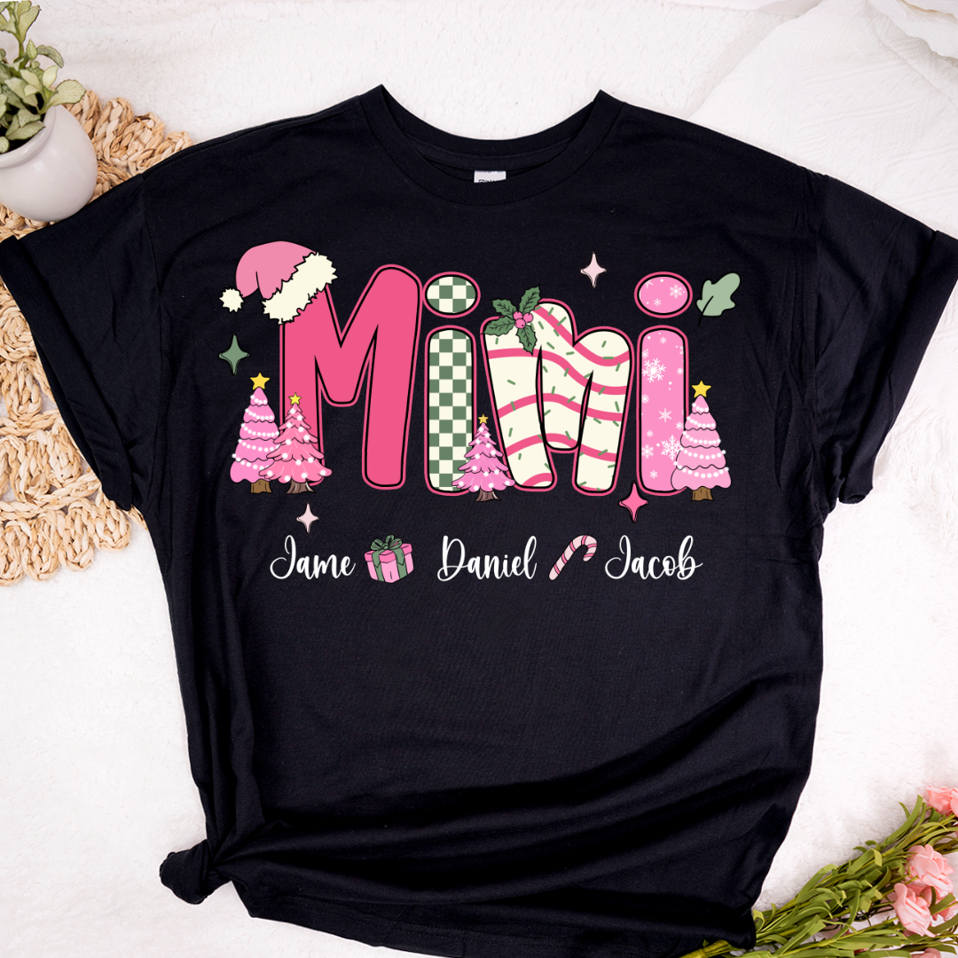 Chirstmas Trees Mimi with Grandkids Peronalized Shirt