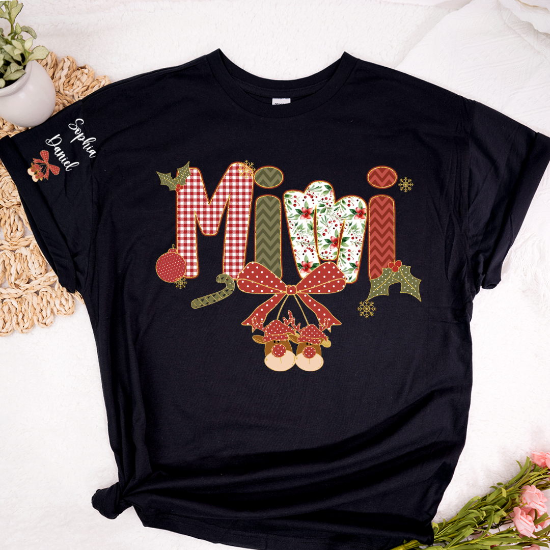 Christmas Preppy Green & Red Holly Letters Mimi and Grandkids Shirt