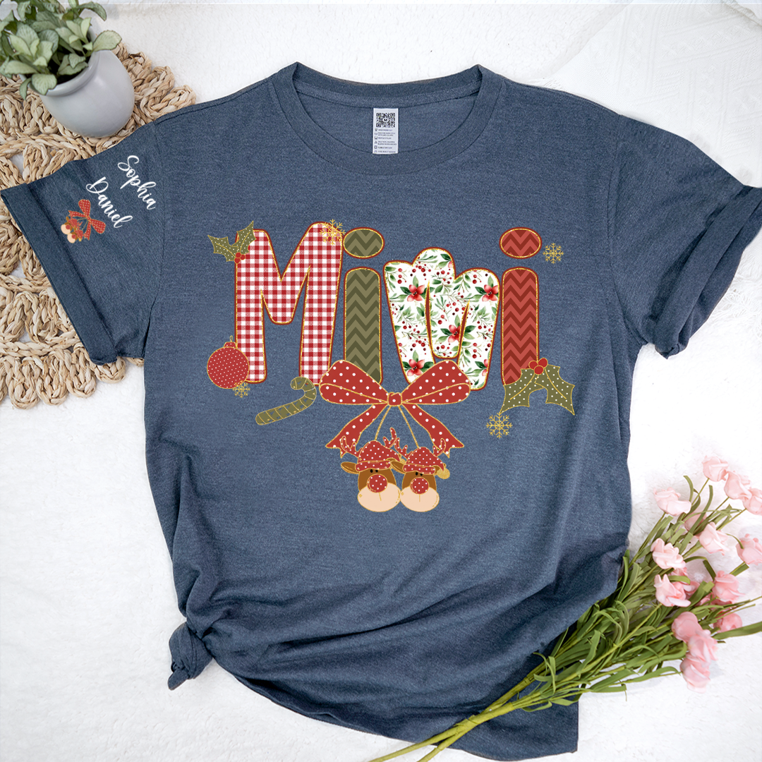 Christmas Preppy Green & Red Holly Letters Mimi and Grandkids Shirt