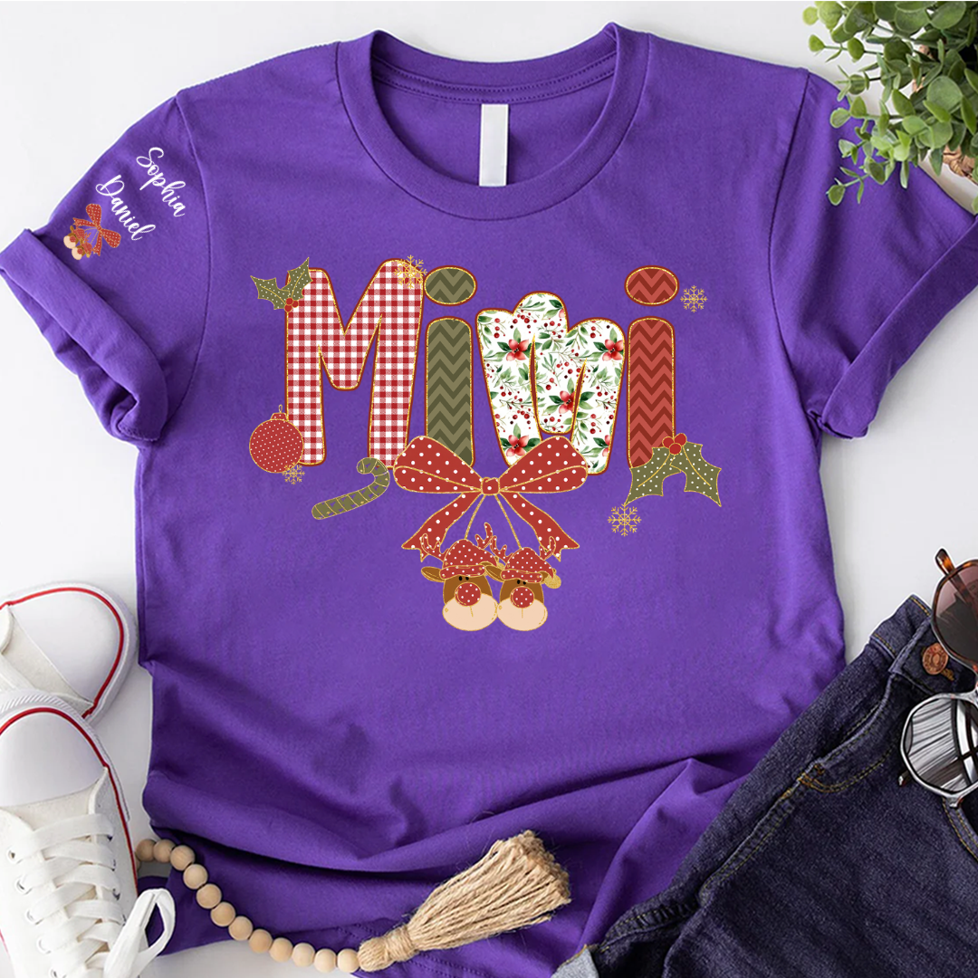 Christmas Preppy Green & Red Holly Letters Mimi and Grandkids Shirt