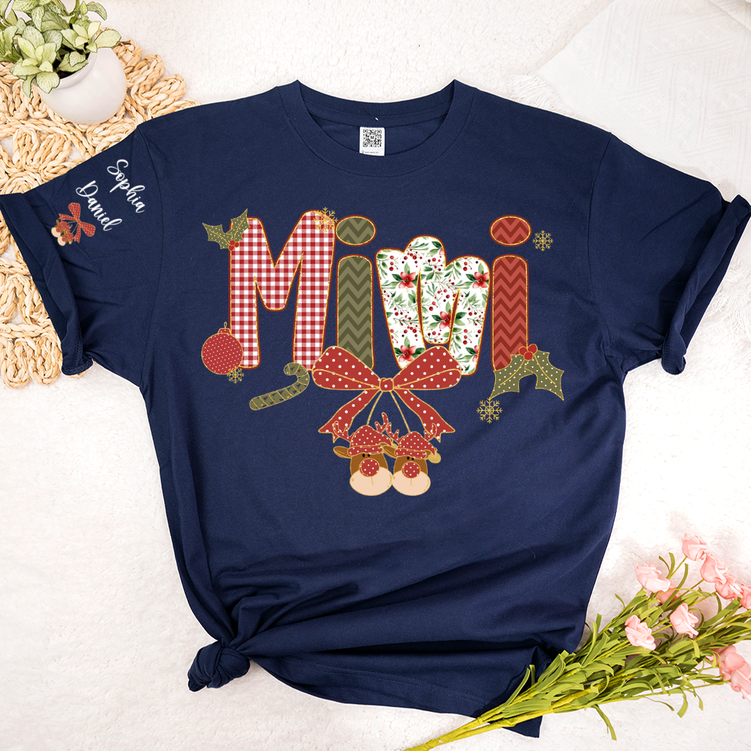 Christmas Preppy Green & Red Holly Letters Mimi and Grandkids Shirt