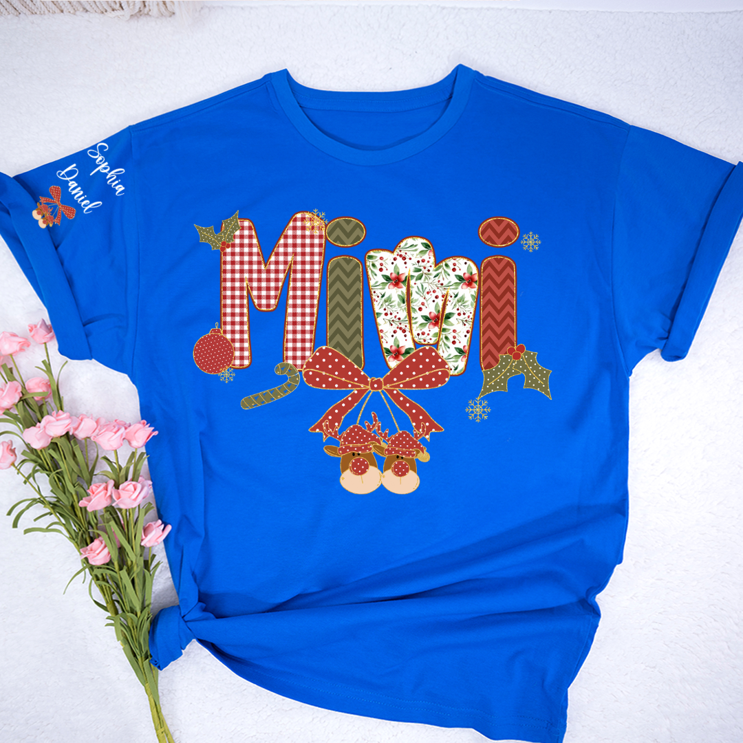 Christmas Preppy Green & Red Holly Letters Mimi and Grandkids Shirt