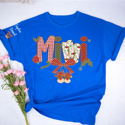 Christmas Preppy Green & Red Holly Letters Mimi and Grandkids Shirt