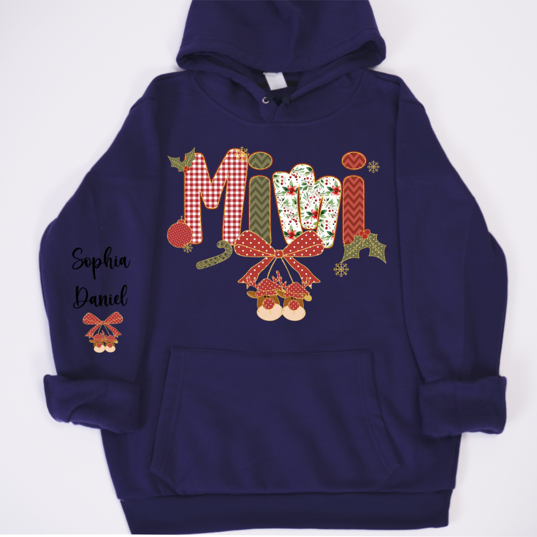 Christmas Preppy Green & Red Holly Letters Mimi and Grandkids Shirt