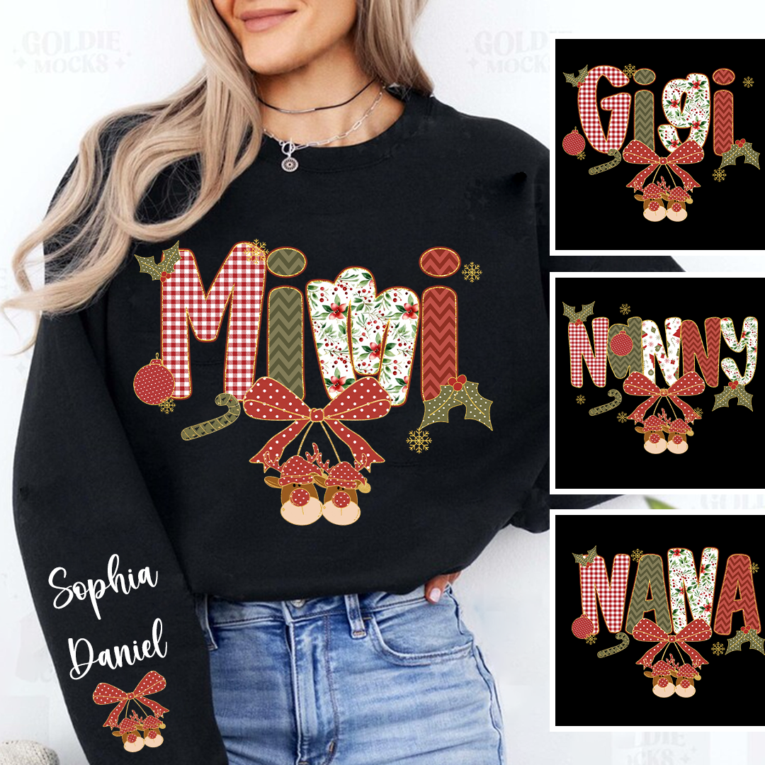 Christmas Preppy Green & Red Holly Letters Mimi and Grandkids Shirt