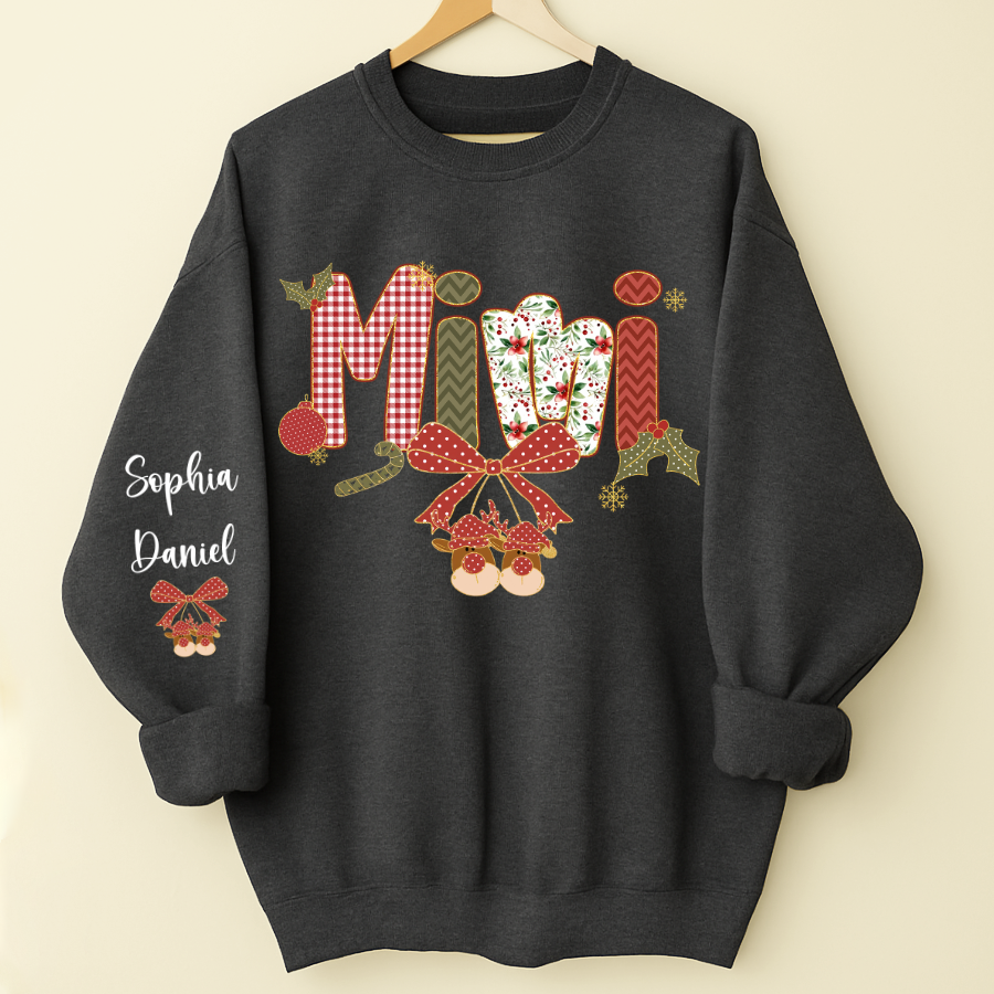 Christmas Preppy Green & Red Holly Letters Mimi and Grandkids Shirt