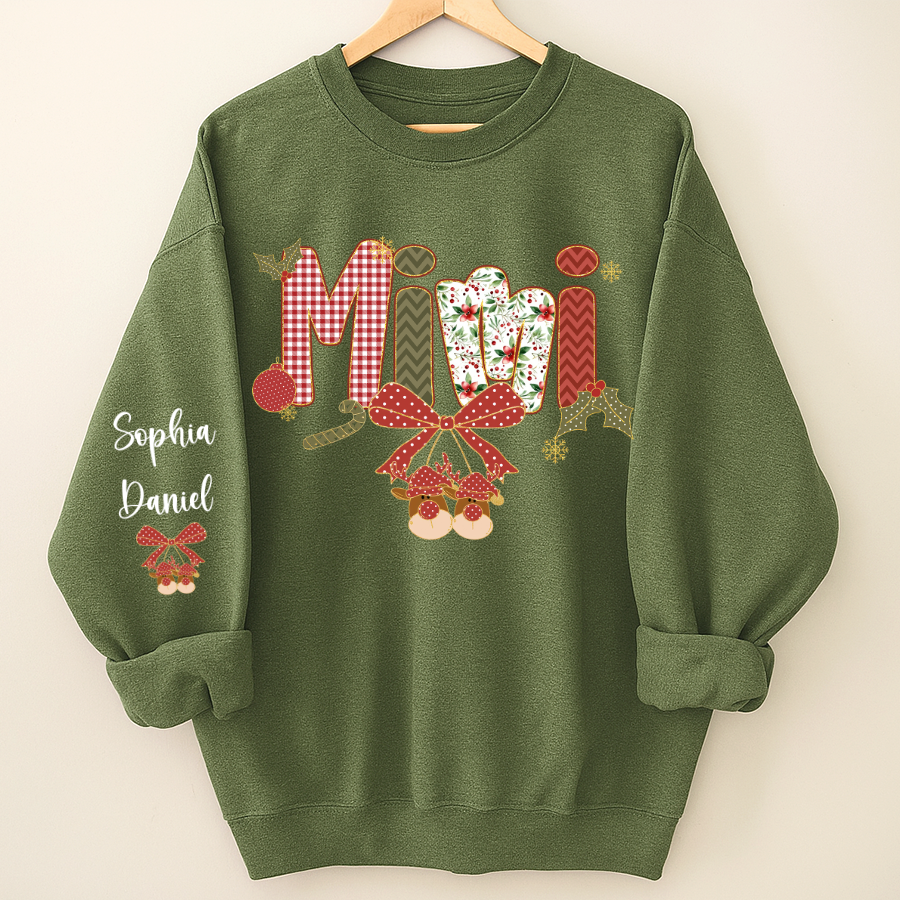 Christmas Preppy Green & Red Holly Letters Mimi and Grandkids Shirt