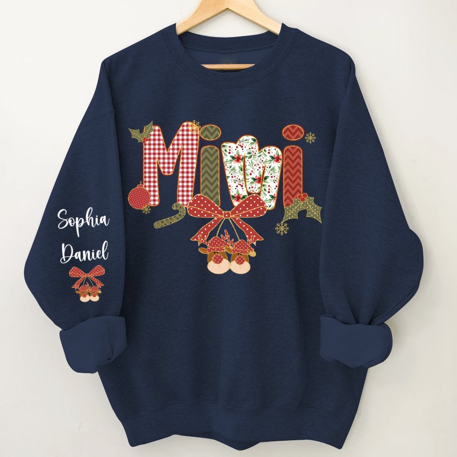 Christmas Preppy Green & Red Holly Letters Mimi and Grandkids Shirt