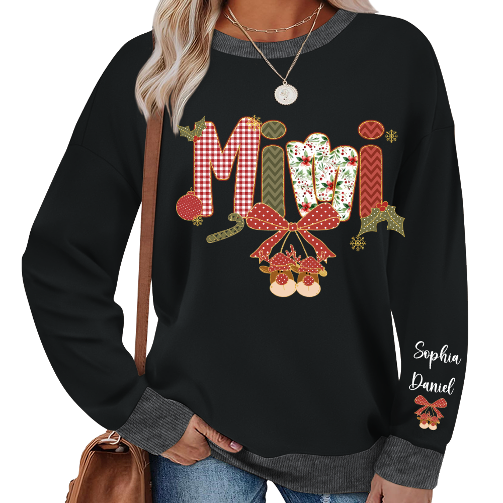 Christmas Preppy Green & Red Holly Letters Mimi and Grandkids Shirt