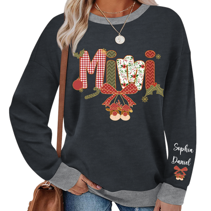 Christmas Preppy Green & Red Holly Letters Mimi and Grandkids Shirt