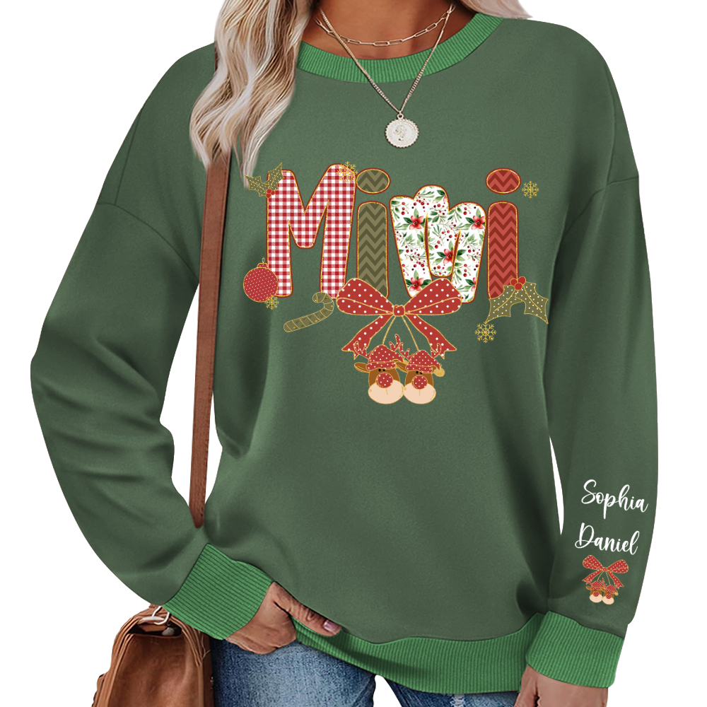 Christmas Preppy Green & Red Holly Letters Mimi and Grandkids Shirt