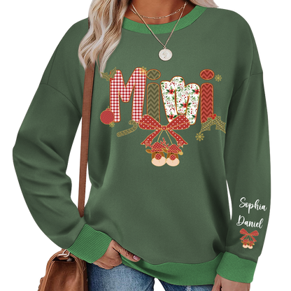 Christmas Preppy Green & Red Holly Letters Mimi and Grandkids Shirt
