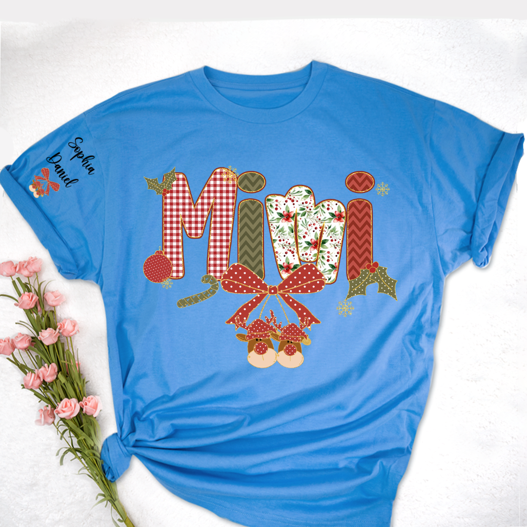 Christmas Preppy Green & Red Holly Letters Mimi and Grandkids Shirt
