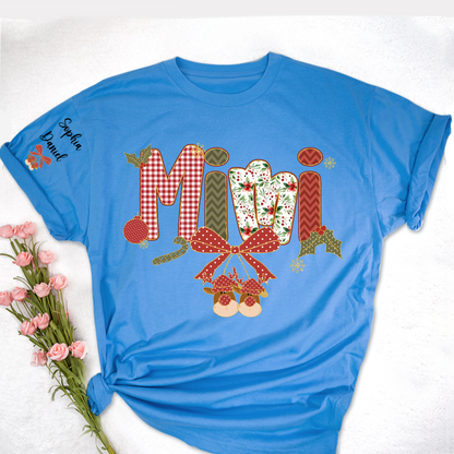 Christmas Preppy Green & Red Holly Letters Mimi and Grandkids Shirt