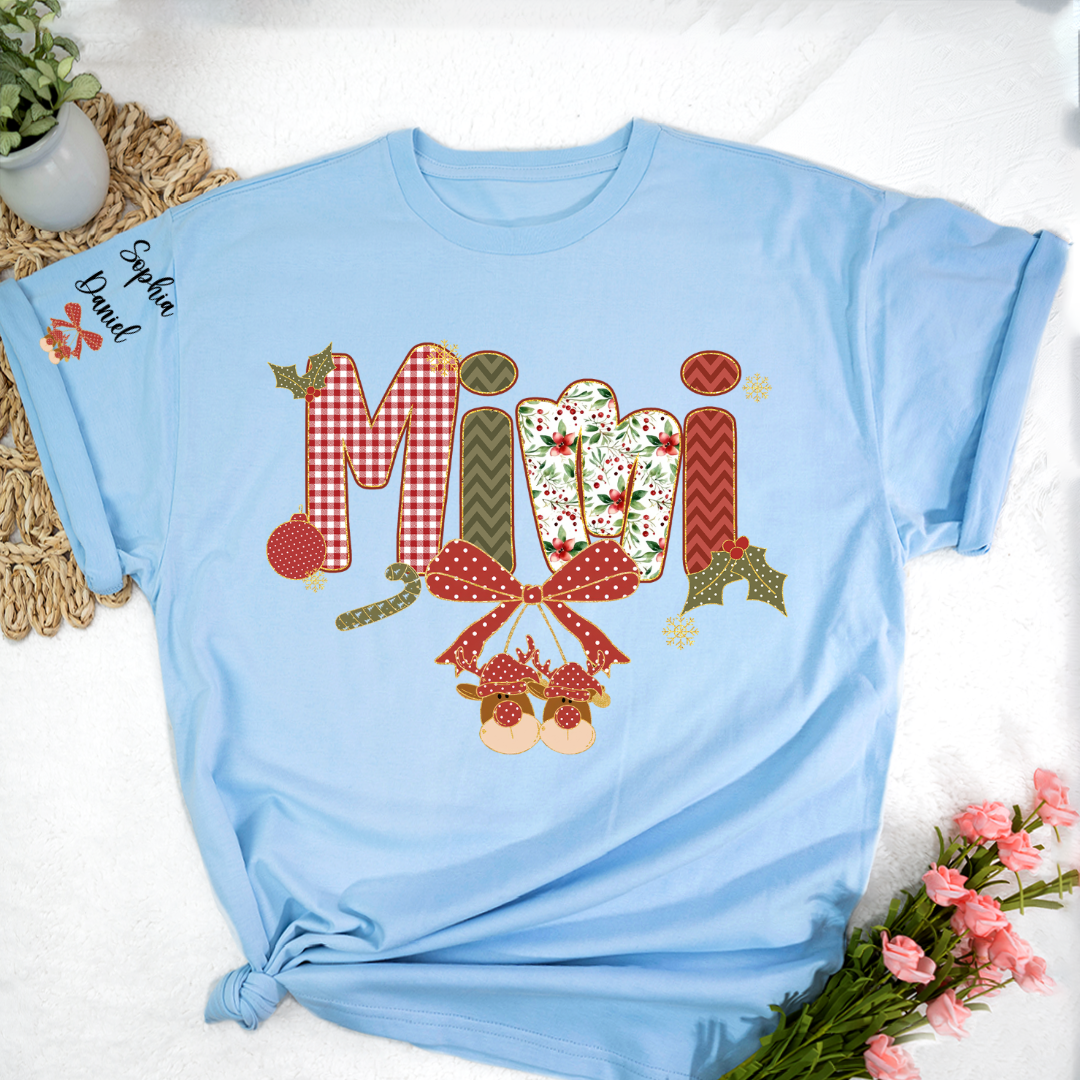 Christmas Preppy Green & Red Holly Letters Mimi and Grandkids Shirt
