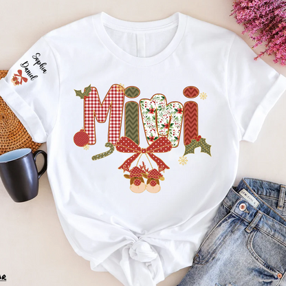 Christmas Preppy Green & Red Holly Letters Mimi and Grandkids Shirt