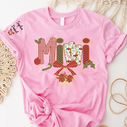 Christmas Preppy Green & Red Holly Letters Mimi and Grandkids Shirt