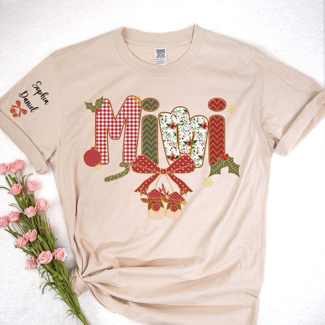 Christmas Preppy Green & Red Holly Letters Mimi and Grandkids Shirt
