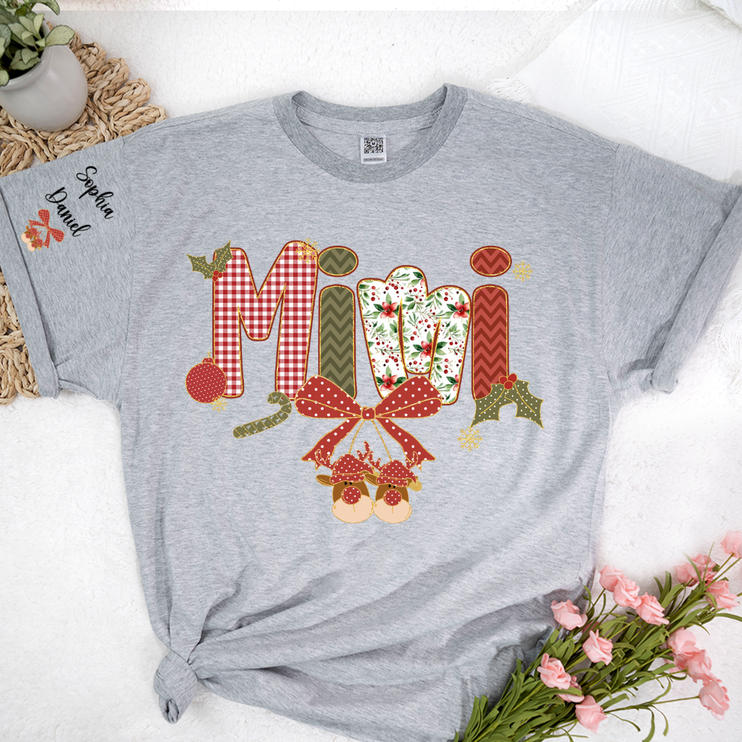 Christmas Preppy Green & Red Holly Letters Mimi and Grandkids Shirt