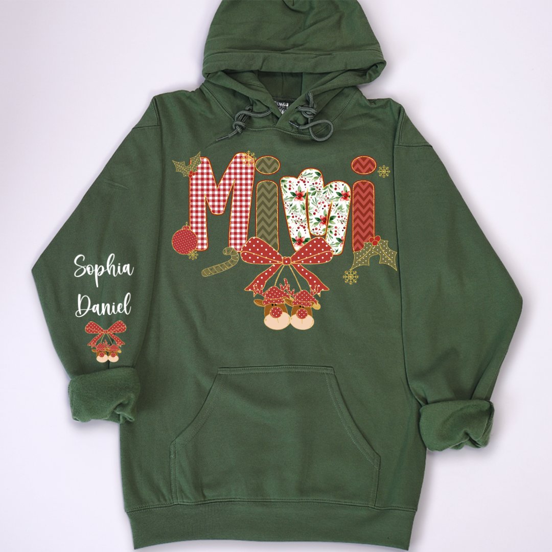 Christmas Preppy Green & Red Holly Letters Mimi and Grandkids Shirt