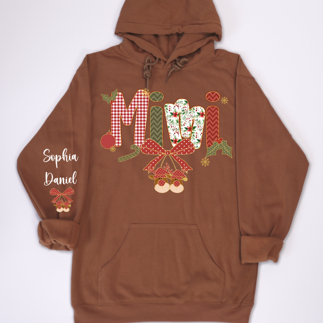 Christmas Preppy Green & Red Holly Letters Mimi and Grandkids Shirt