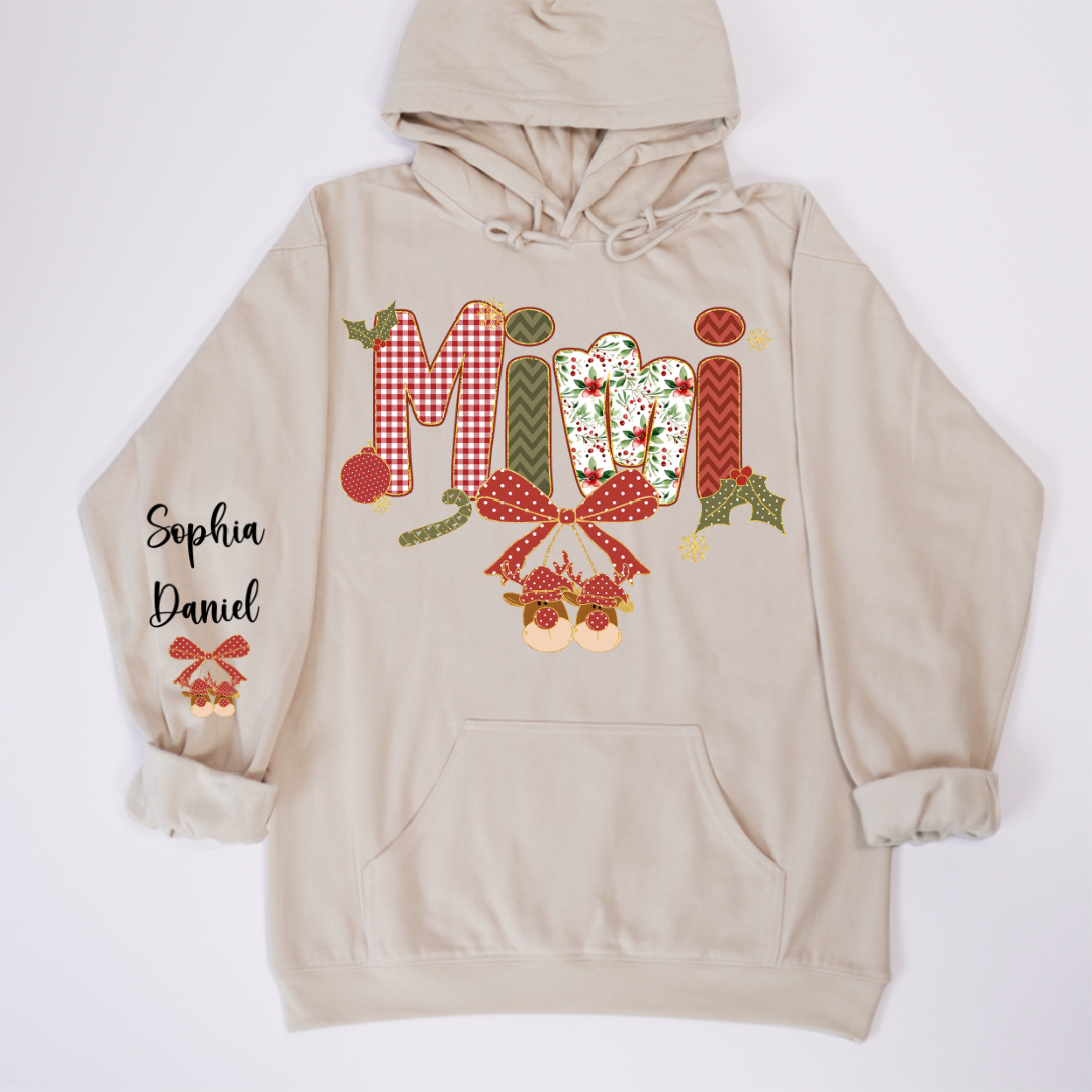 Christmas Preppy Green & Red Holly Letters Mimi and Grandkids Shirt