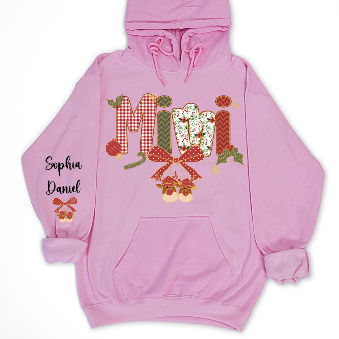 Christmas Preppy Green & Red Holly Letters Mimi and Grandkids Shirt