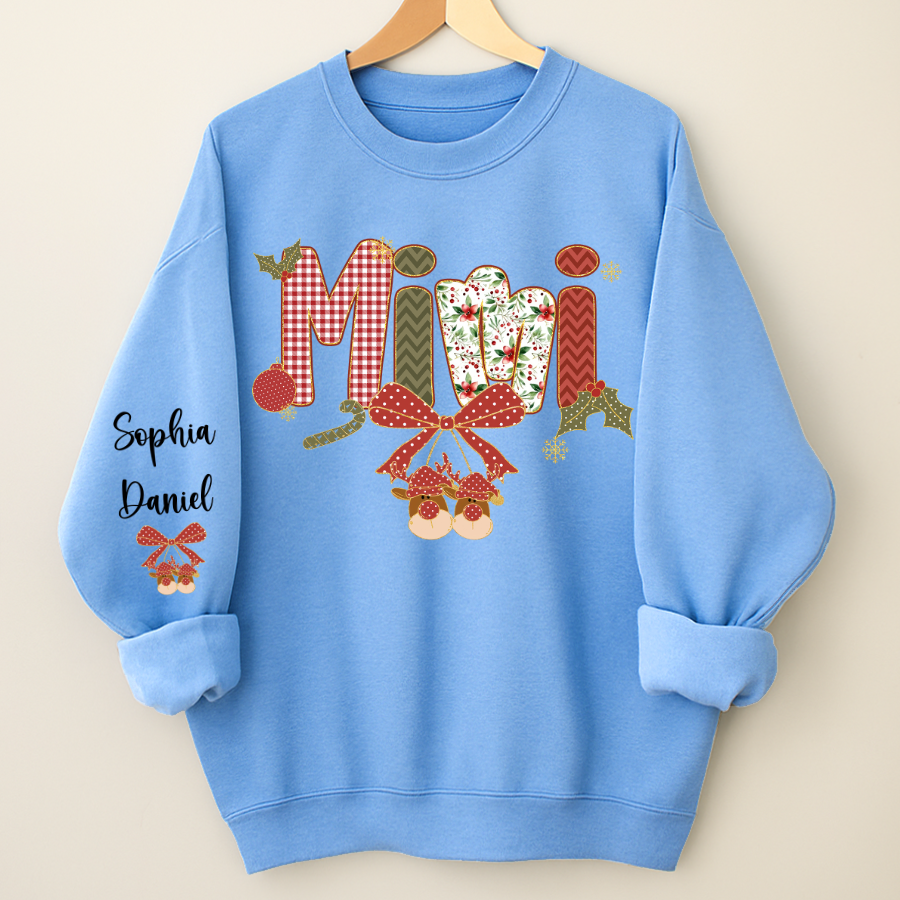 Christmas Preppy Green & Red Holly Letters Mimi and Grandkids Shirt