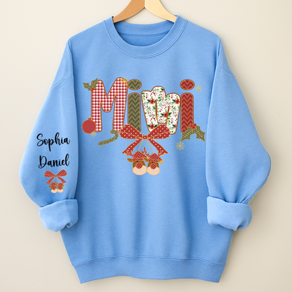 Christmas Preppy Green & Red Holly Letters Mimi and Grandkids Shirt