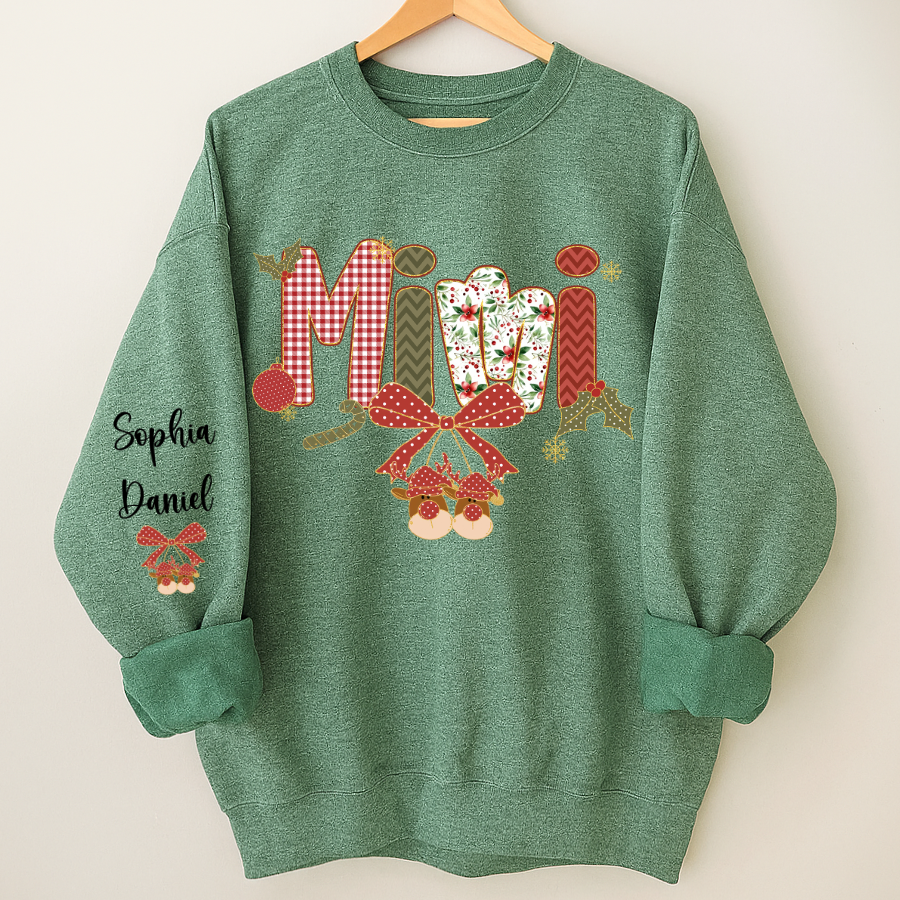 Christmas Preppy Green & Red Holly Letters Mimi and Grandkids Shirt
