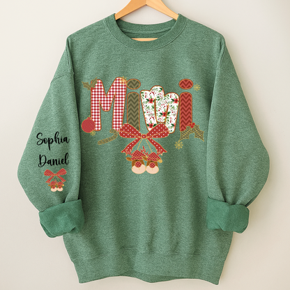 Christmas Preppy Green & Red Holly Letters Mimi and Grandkids Shirt