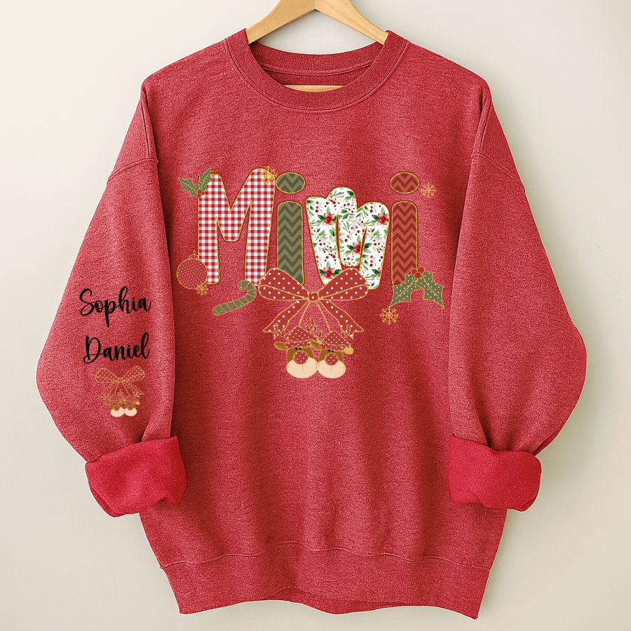 Christmas Preppy Green & Red Holly Letters Mimi and Grandkids Shirt