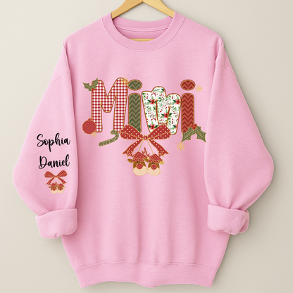 Christmas Preppy Green & Red Holly Letters Mimi and Grandkids Shirt