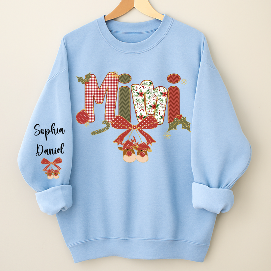 Christmas Preppy Green & Red Holly Letters Mimi and Grandkids Shirt