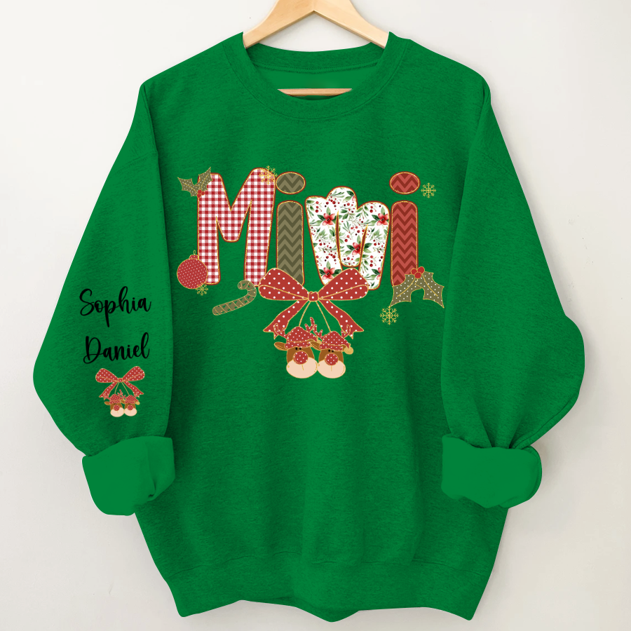 Christmas Preppy Green & Red Holly Letters Mimi and Grandkids Shirt