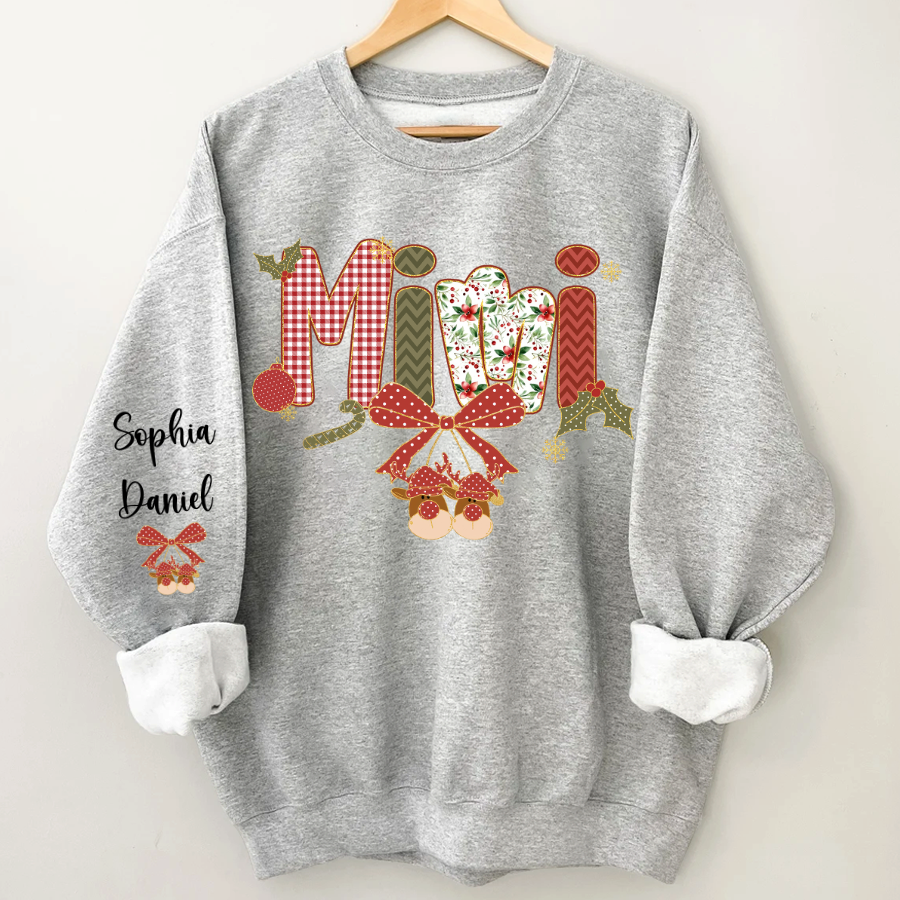 Christmas Preppy Green & Red Holly Letters Mimi and Grandkids Shirt